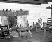 Interior of log cabin, Abram's Delight